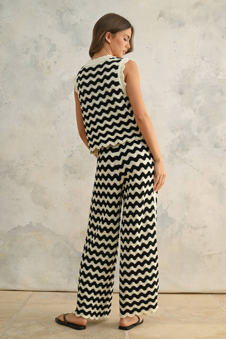 P4422ST   COLOR COMBO CROCHET KNITTED PANTS
