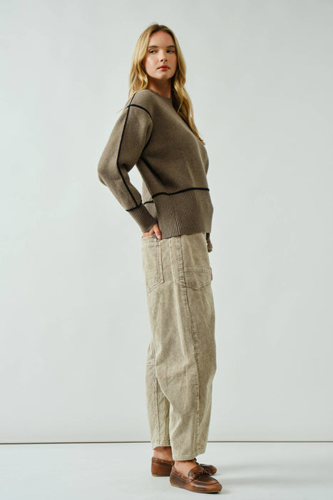 BARREL CORDUROY PANTS WITH EYELET WAIST