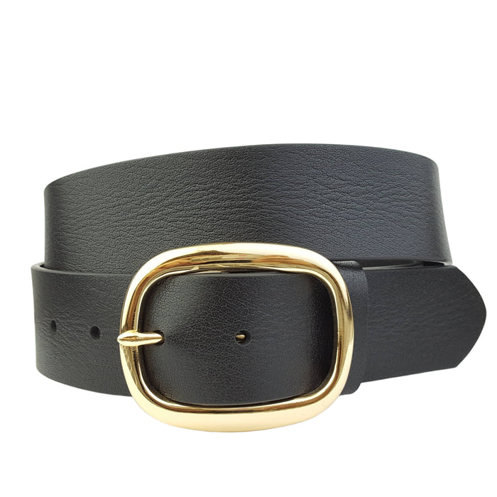 Genuine leather belt w. Casual Gold Buckle