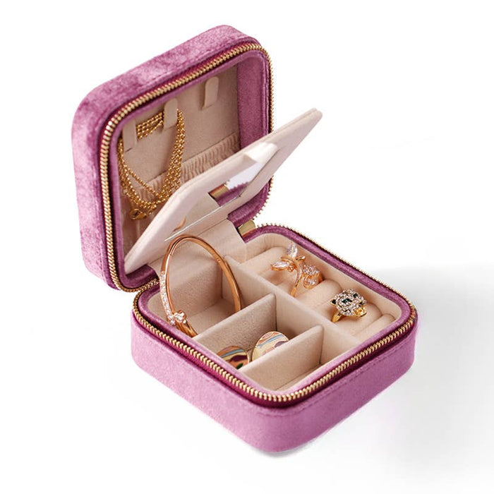 Plush Velvet Jewelry Case, Earring Organizer with Mirror
