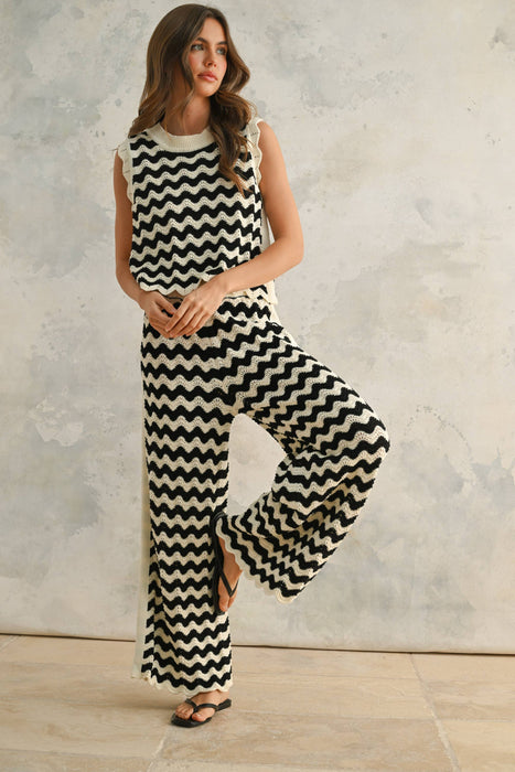 P4422ST   COLOR COMBO CROCHET KNITTED PANTS