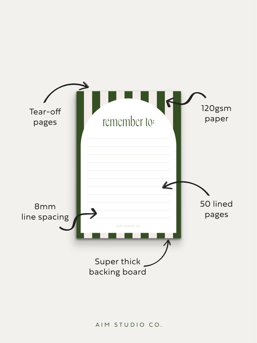 A6 Lined Memo Notepad with Green & Pink Stripe