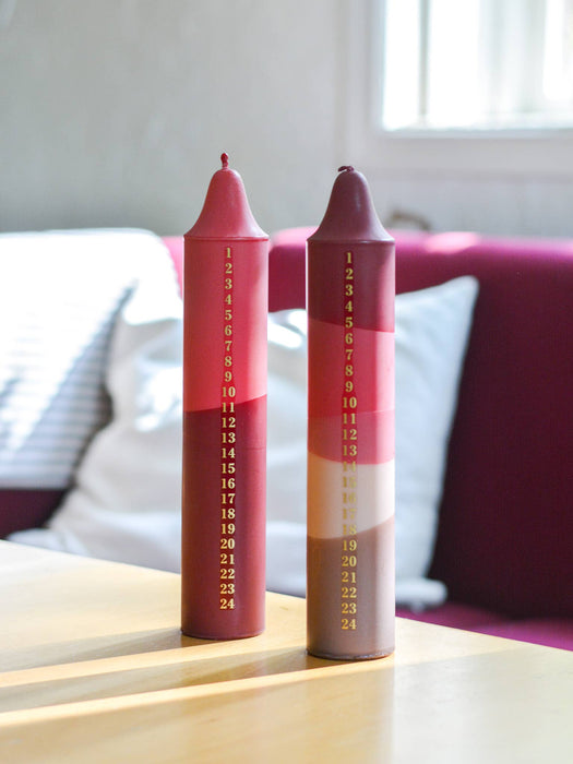 Advent Candle, Christmas Calendar, Red/Fuchsia/Beige/Brown