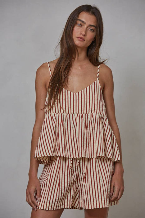 L8095 | Woven Polyester Viscose Cotton Striped Shorts