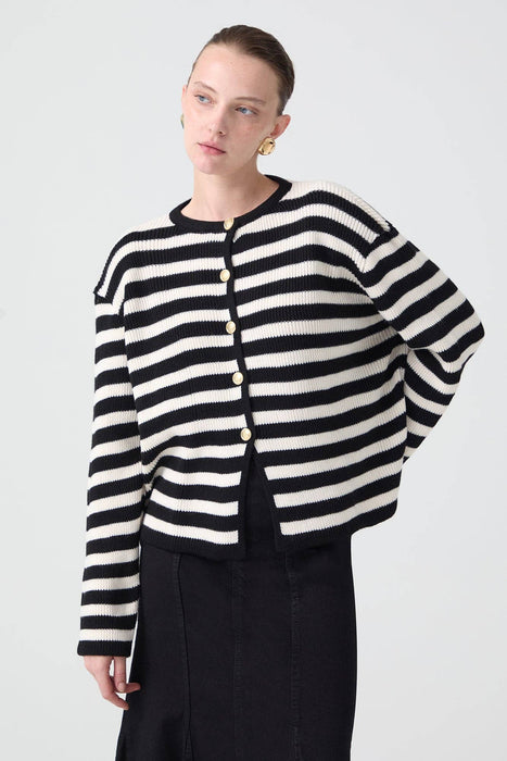 STRIPED SHORT CARDIGAN WITH GOLD BUTTONS