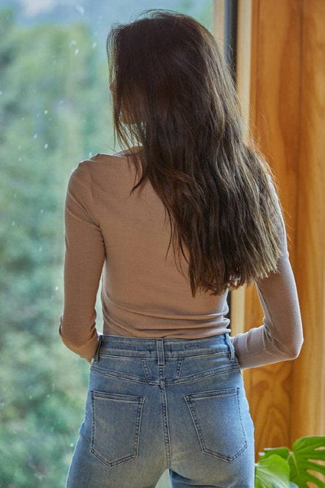 Knit Ribbed Long Sleeve Mock Neck Top