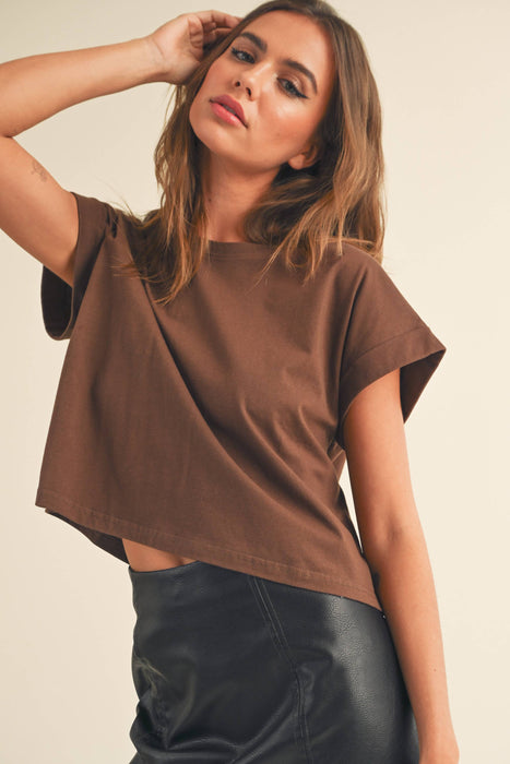 ROUND NECK CUFFED SLEEVE TOP