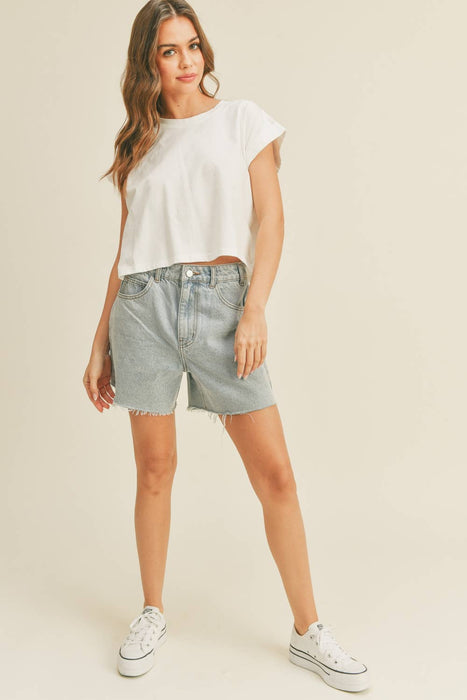 ROUND NECK CUFFED SLEEVE TOP