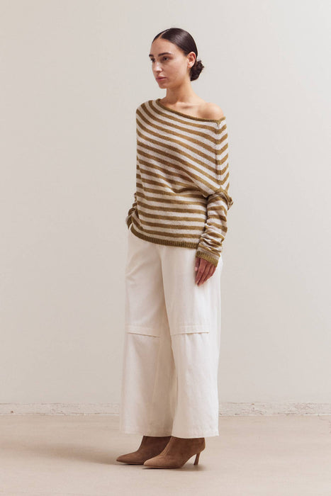 Stripe Off Shoulder Knit