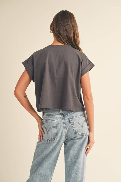 ROUND NECK CUFFED SLEEVE TOP