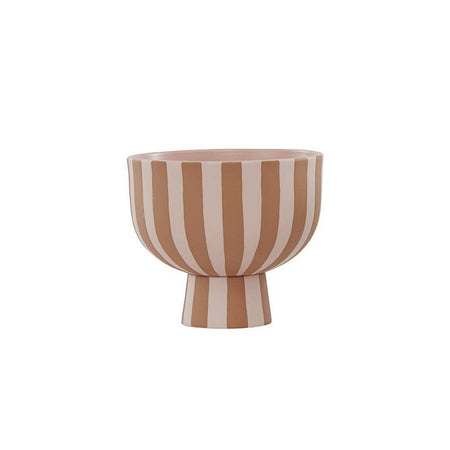 Toppy Bowl with vertical stripes shaded in caramel and rose.
